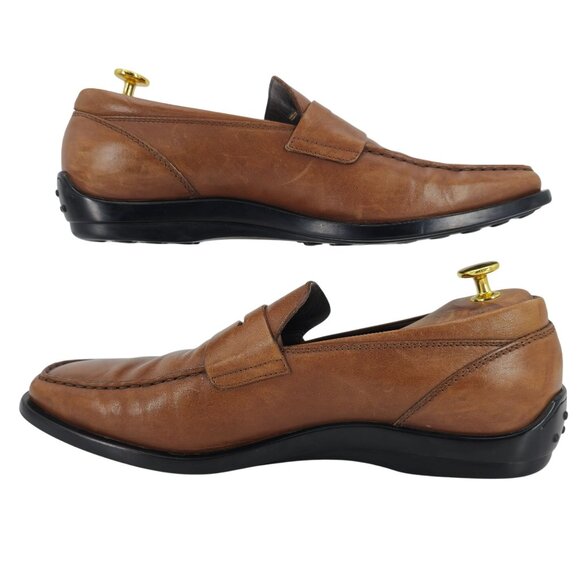 Tods Italy Mens Size 9.5 Light Brown Leather Dress Casual Shoes Penny Loafers - Picture 6 of 11